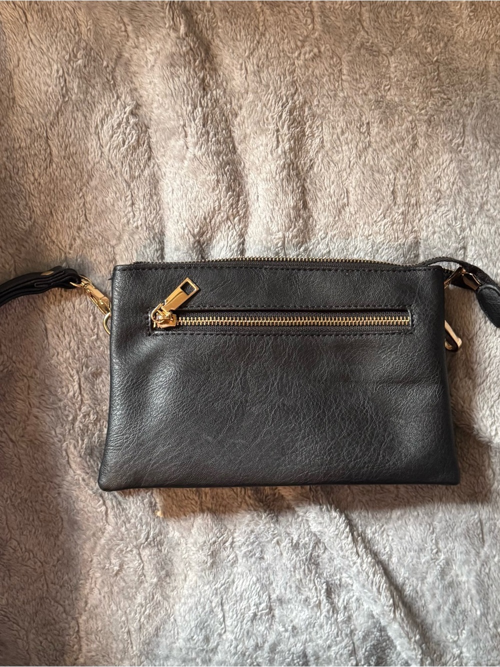 Classic Black Leather Crossbody Wristlet - Gold Hardware